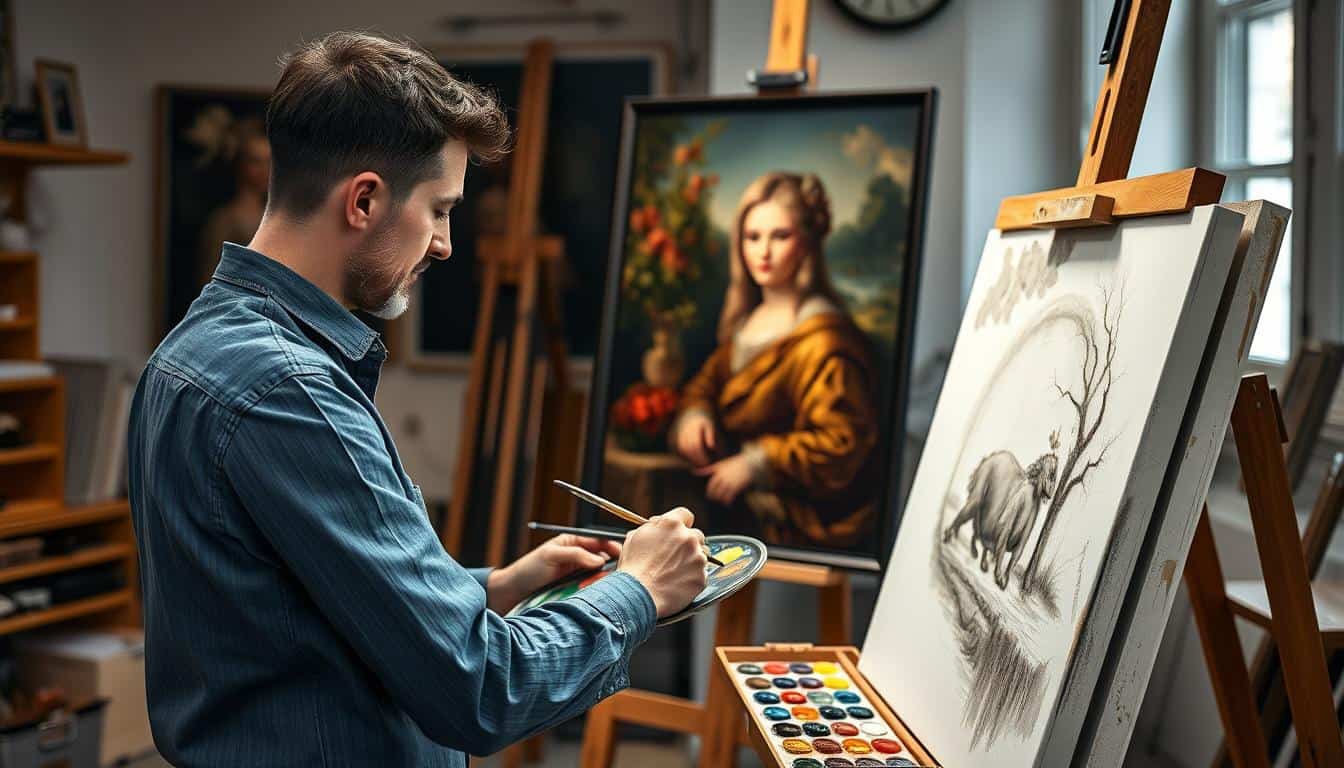 Artist-working-on-an-art-oil-painting-reproduction-in-the-Sky-Art-Print-Gallery-studio.jpeg